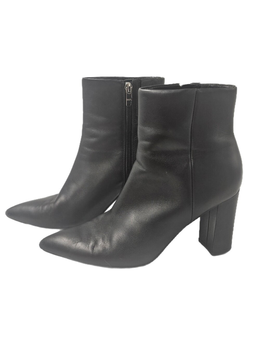 Marc Fisher Glorena Black Leather Pointed Toe Block Heel Ankle Booties Women 8M